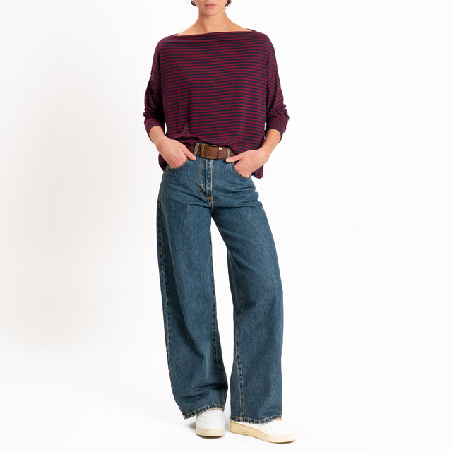 Zeroassoluto-T-shirt CLOE righe in jersey elastici - vino/blu