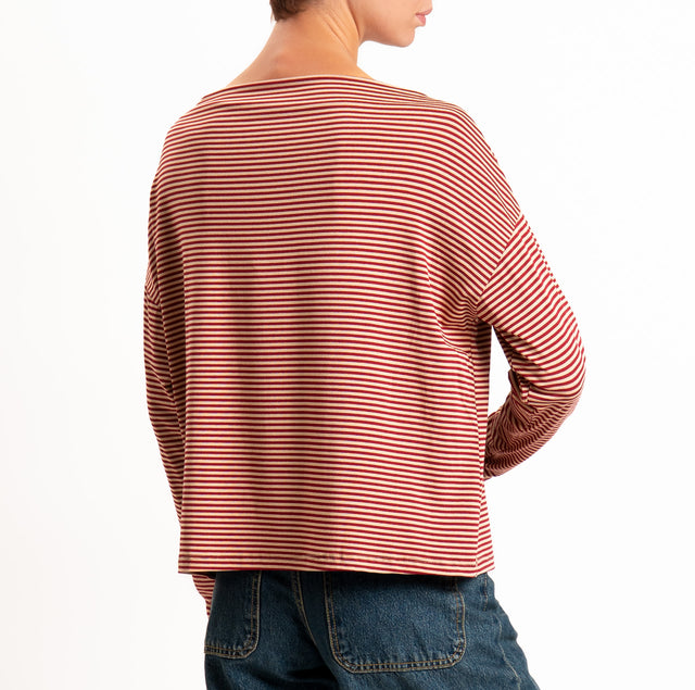 Zeroassoluto-T-shirt CLOE righe in jersey elasticizzato - beige/rubino