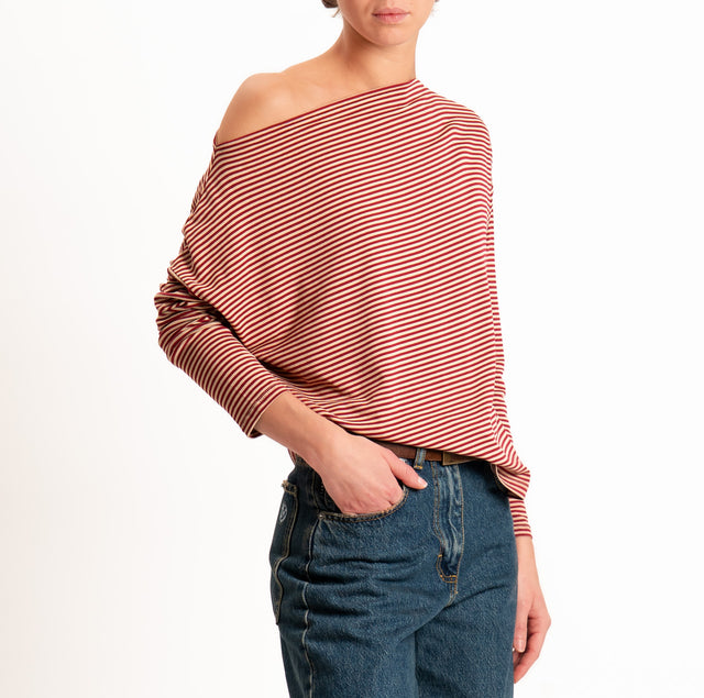 Zeroassoluto-T-shirt CLOE righe in jersey elasticizzato - beige/rubino