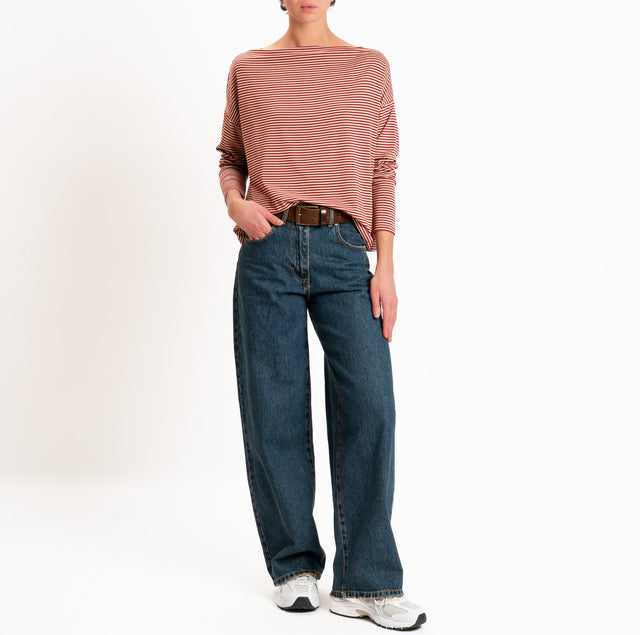 Zeroassoluto-T-shirt CLOE righe in jersey elasticizzato - beige/rubino