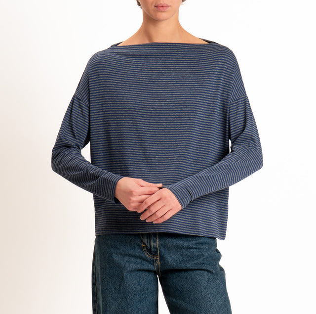 Zeroassoluto-T-shirt CLOE righe in jersey elasticizzato - blu/grigio