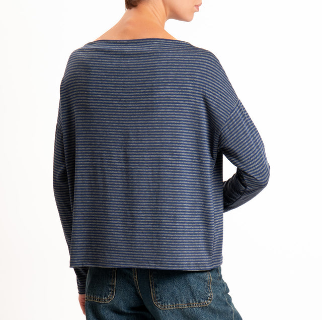 Zeroassoluto-T-shirt CLOE righe in jersey elasticizzato - blu/grigio