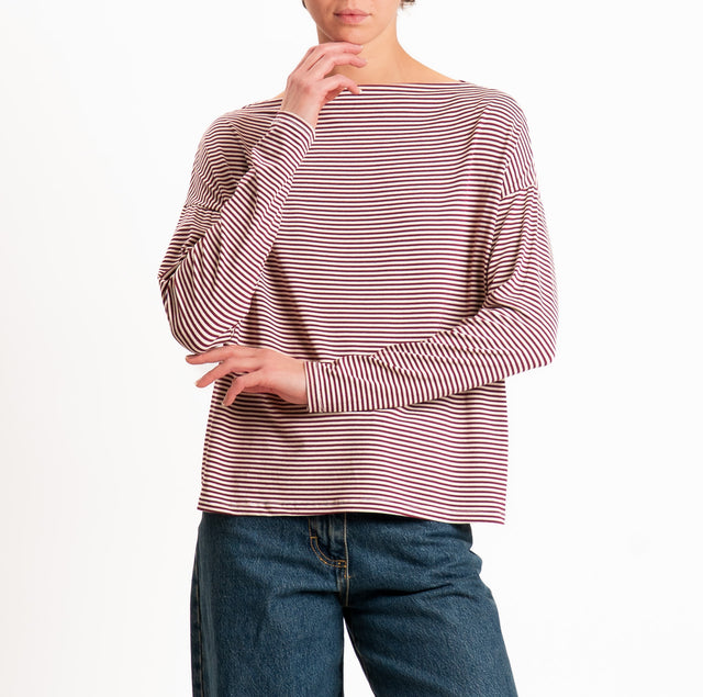 Zeroassoluto-T-shirt CLOE righe in jersey elasticizzato - crema/vino