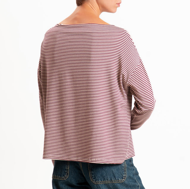 Zeroassoluto-T-shirt CLOE righe in jersey elasticizzato - crema/vino