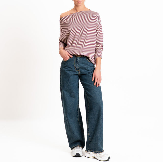 Zeroassoluto-T-shirt CLOE righe in jersey elasticizzato - crema/vino