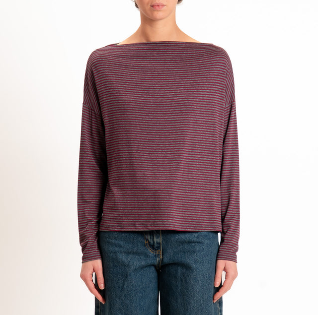 Zeroassoluto-T-shirt CLOE righe in jersey elasticizzato - grigio/vino