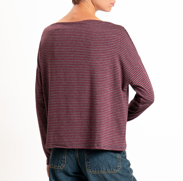 Zeroassoluto-T-shirt CLOE righe in jersey elasticizzato - grigio/vino