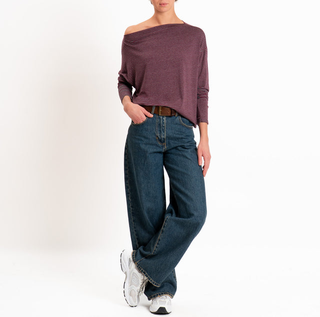 Zeroassoluto-T-shirt CLOE righe in jersey elasticizzato - grigio/vino