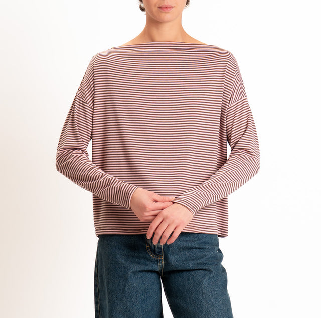 Zeroassoluto-T-shirt CLOE righe in jersey elasticizzato - moro/rosa