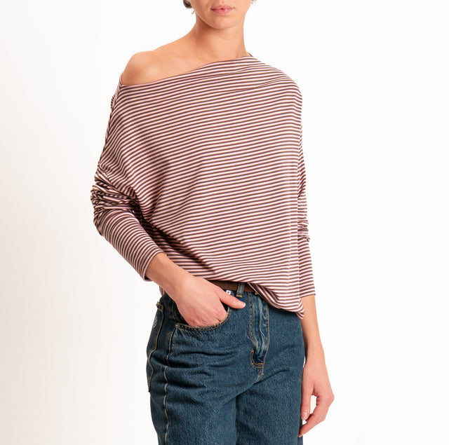 Zeroassoluto-T-shirt CLOE righe in jersey elasticizzato - moro/rosa