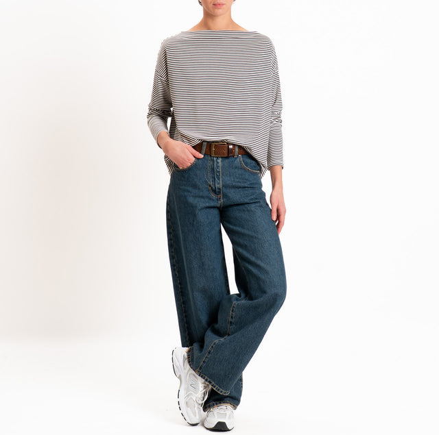Zeroassoluto-T-shirt CLOE righe in jersey elasticizzato - panna/moro