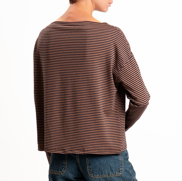 Zeroassoluto-T-shirt CLOE stripes in stretch jersey - tobacco/blue