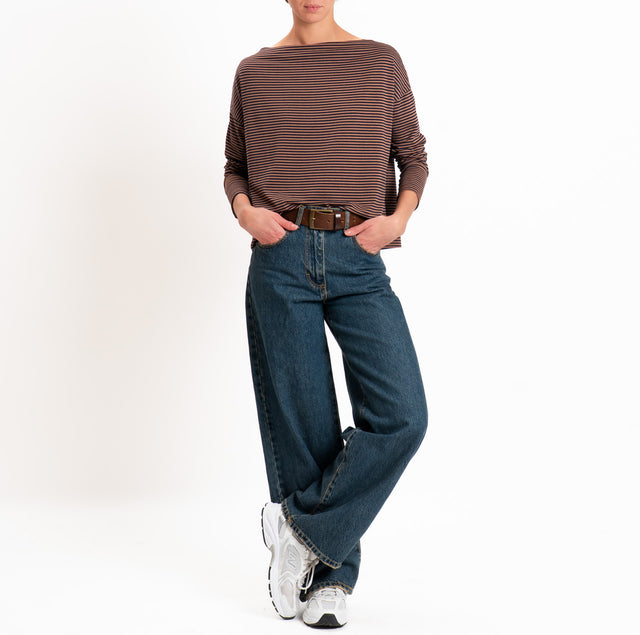 Zeroassoluto CLOE striped stretch jersey T-shirt - tobacco/blue