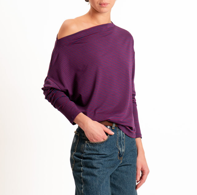 Zeroassoluto-CLOE striped stretch jersey T-shirt - wine/blue
