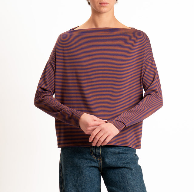 Zeroassoluto-T-shirt CLOE righe in jersey elasticizzato - viola/tabacco