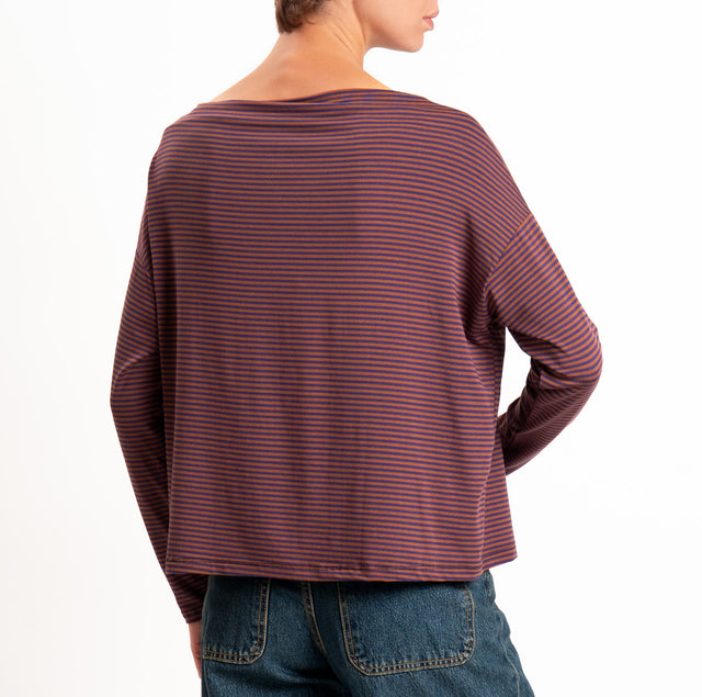 Zeroassoluto-T-shirt CLOE righe in jersey elasticizzato - viola/tabacco