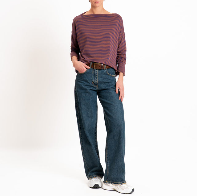 Zeroassoluto-T-shirt CLOE righe in jersey elasticizzato - viola/tabacco