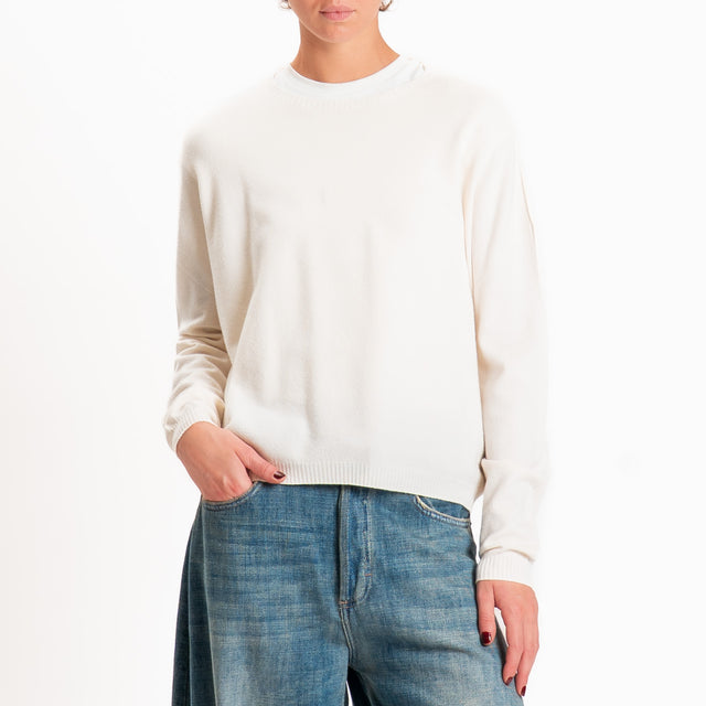 Zeroassoluto-Maglia scatola girocollo - crema