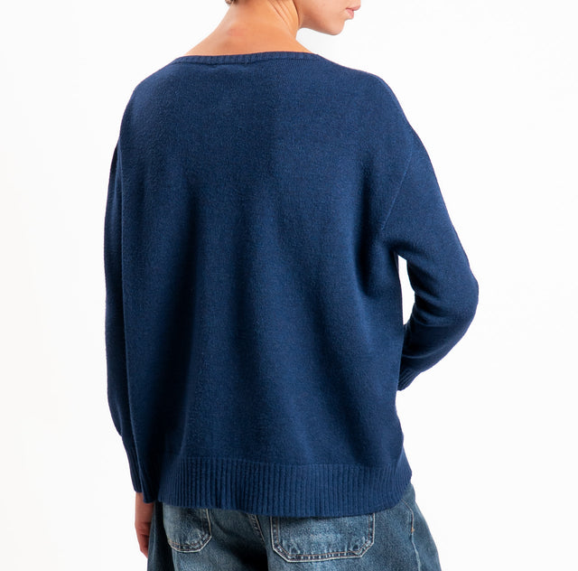 Zeroassoluto-Maglia scatola stondata bordi a coste - blu