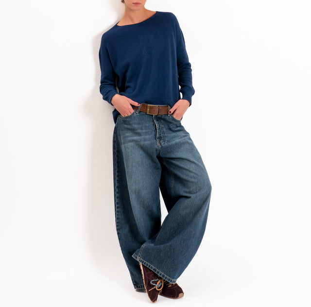 Zeroassoluto-Maglia scatola stondata bordi a coste - blu