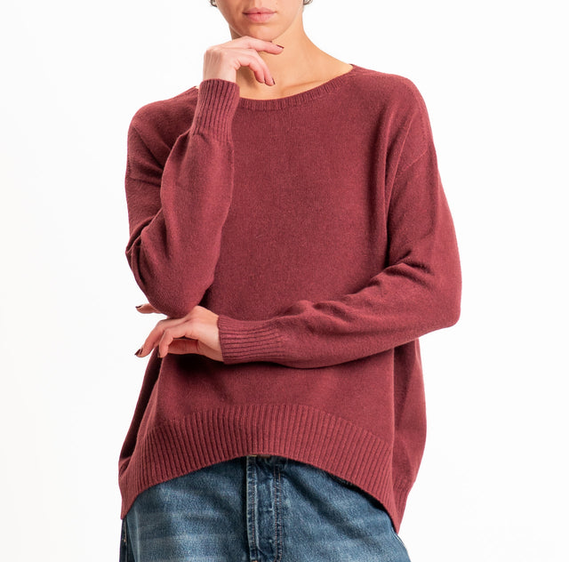 Zeroassoluto-Maglia scatola stondata bordi a coste - Bordeaux