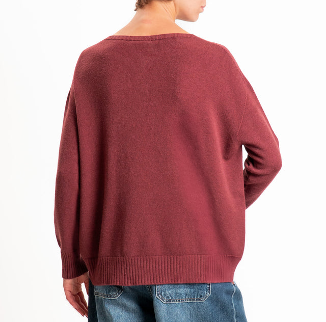 Zeroassoluto-Maglia scatola stondata bordi a coste - Bordeaux