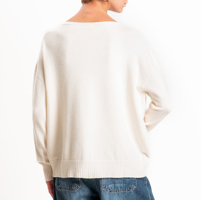 Zeroassoluto-Maglia scatola stondata bordi a coste - crema
