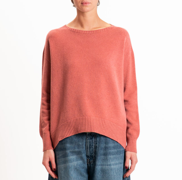 Zeroassoluto-Maglia scatola stondata bordi a coste - lipstick