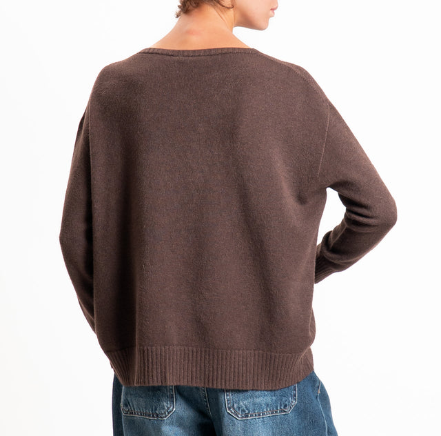 Zeroassoluto-Maglia scatola stondata bordi a coste - moro