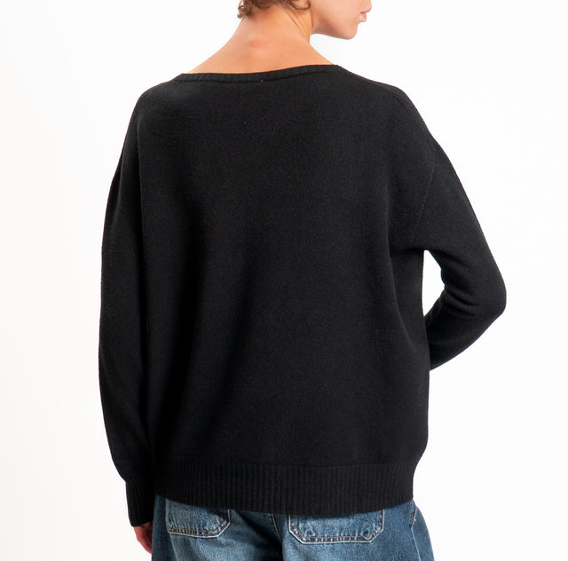 Zeroassoluto-Maglia scatola stondata bordi a coste - nero