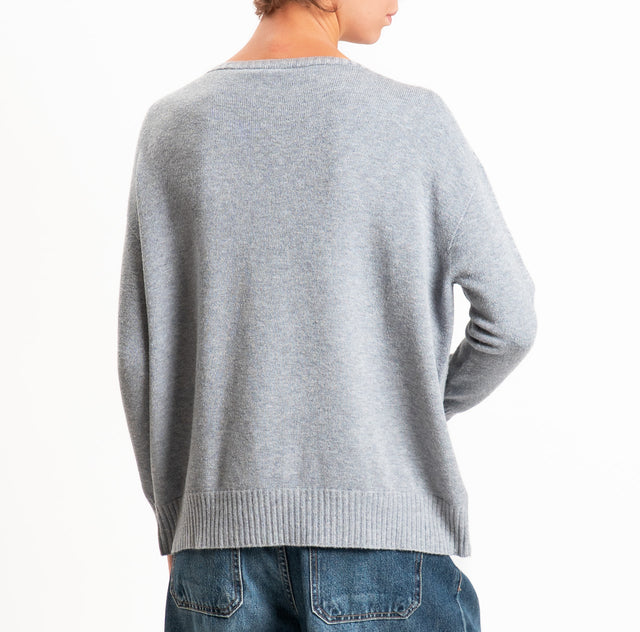 Zeroassoluto-Maglia scatola stondata bordi a coste - perla