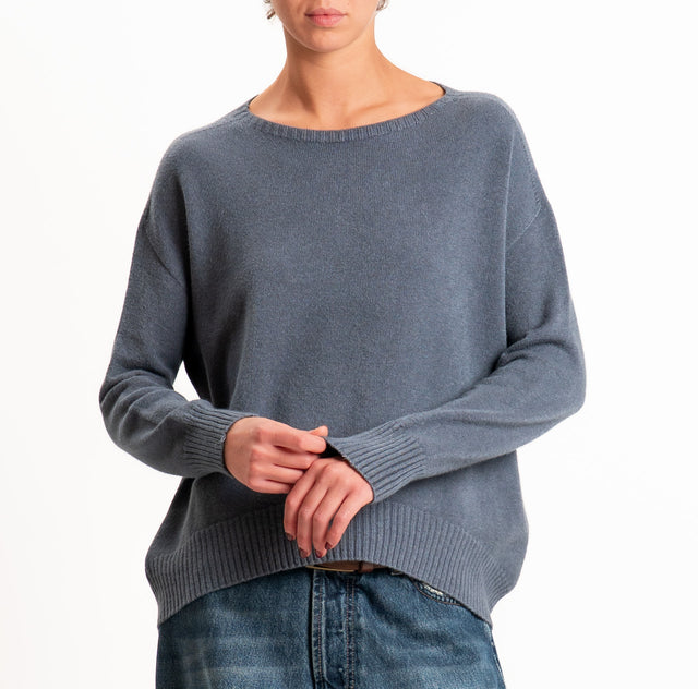Zeroassoluto-Maglia scatola stondata bordi a coste - piombo