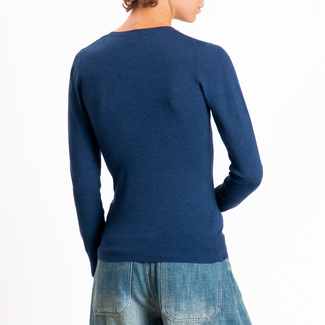 Zeroassoluto-Maglia scollo v bordi a coste - blu