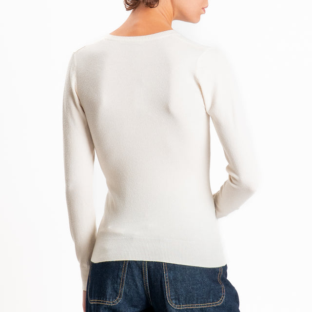 Zeroassoluto-Maglia scollo v bordi a coste - crema