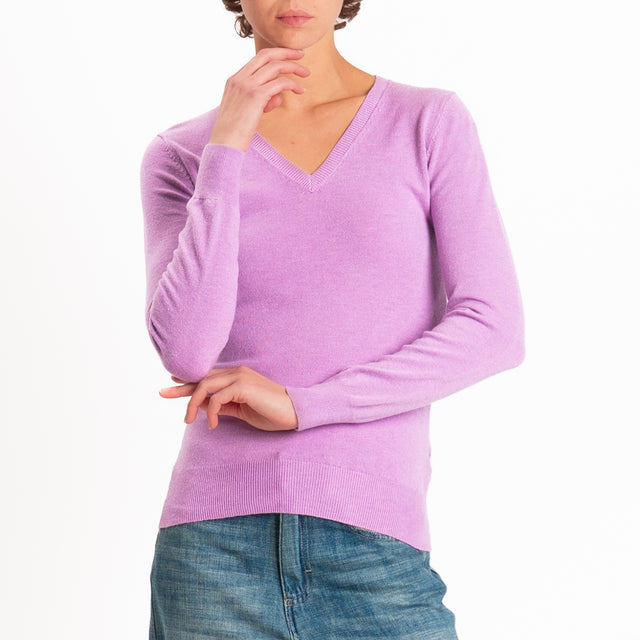 Zeroassoluto-Maglia scollo v bordi a coste - glicine