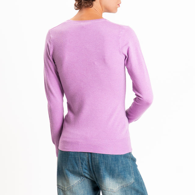 Zeroassoluto-Maglia scollo v bordi a coste - glicine