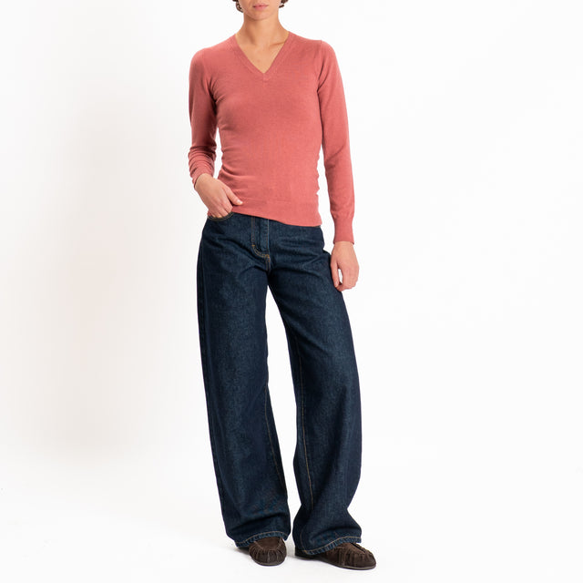Zeroassoluto-Maglia scollo v bordi a coste - lipstick