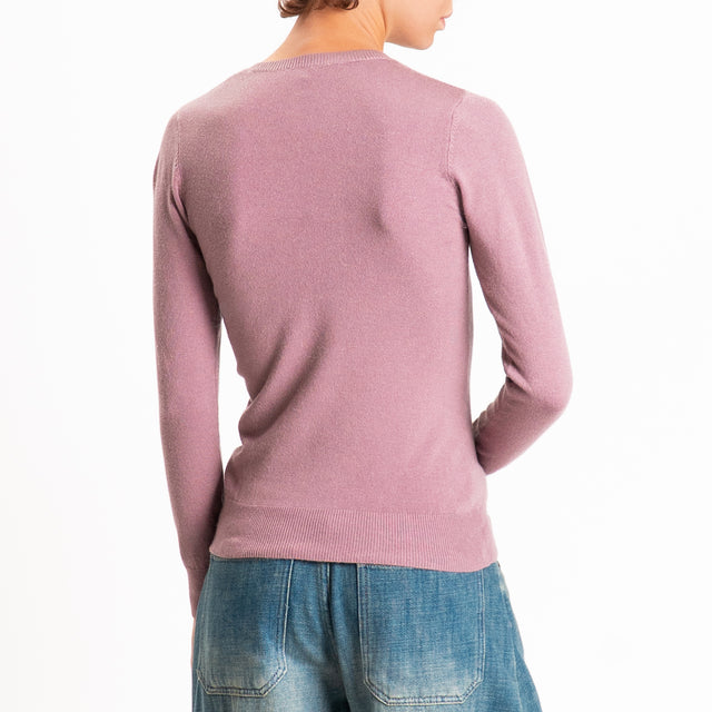 Zeroassoluto-Maglia scollo v bordi a coste - mauve