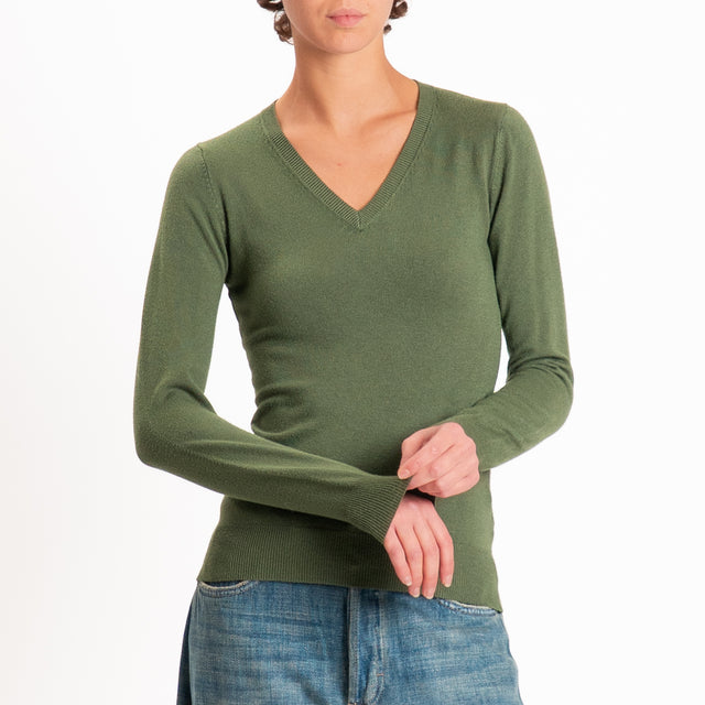 Zeroassoluto-Maglia scollo v bordi a coste - militare