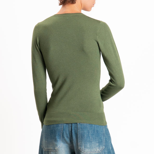 Zeroassoluto-Maglia scollo v bordi a coste - militare