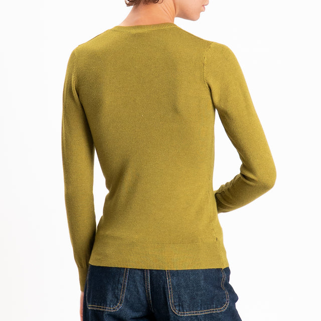 Zeroassoluto-Maglia scollo v bordi a coste - olio