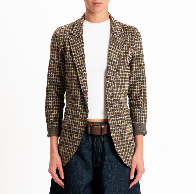 Zeroassoluto-Giacca JIN elasticizzata - quadri lurex moro/militare/oro