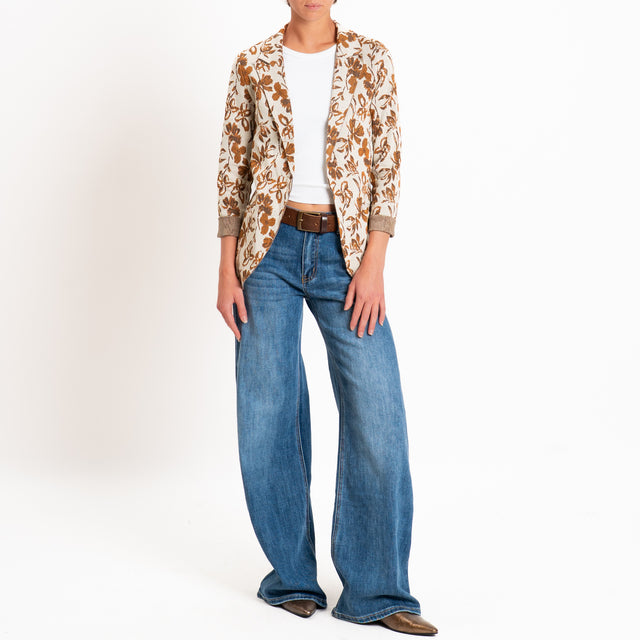 Zeroassoluto-Giacca JIN elasticizzata - floreale lurex gesso/cuoio/rame