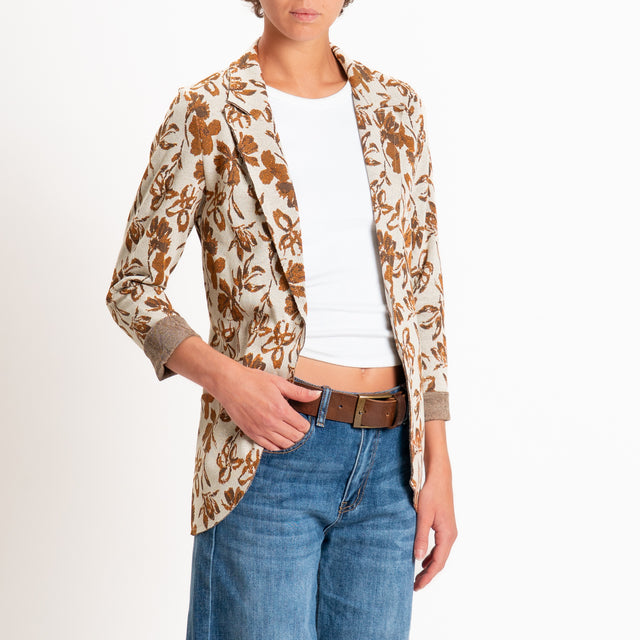 Zeroassoluto-Giacca JIN elasticizzata - floreale lurex gesso/cuoio/rame