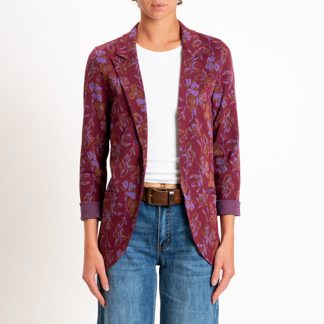 Zeroassoluto-Giacca JIN elasticizzata - floreale lurex vino/lavanda/rame