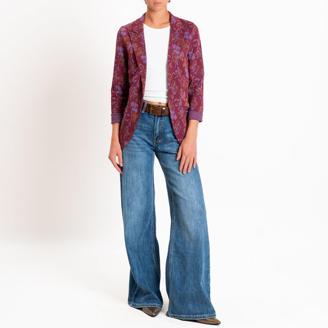 Zeroassoluto-Giacca JIN elasticizzata - floreale lurex vino/lavanda/rame