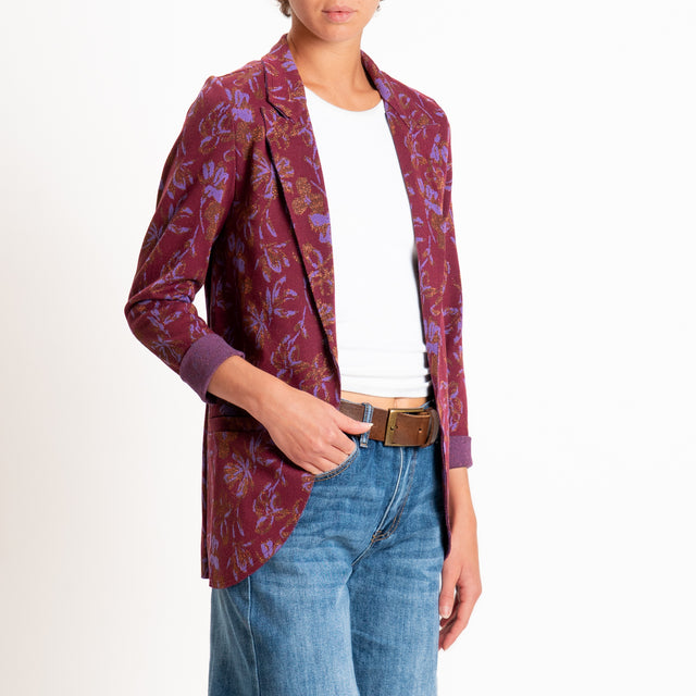 Zeroassoluto-Giacca JIN elasticizzata - floreale lurex vino/lavanda/rame