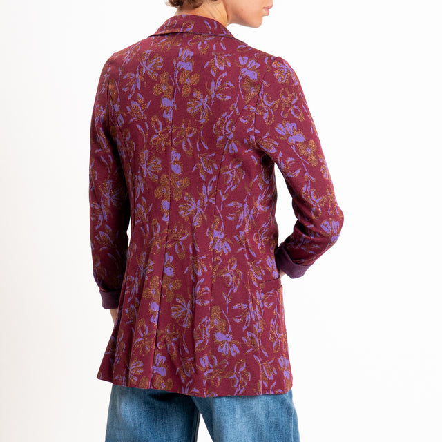Zeroassoluto-Giacca JIN elasticizzata - floreale lurex vino/lavanda/rame