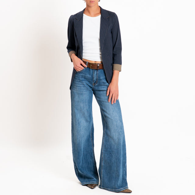 Zeroassoluto-Giacca JIN elasticizzata - gessato blu/sand