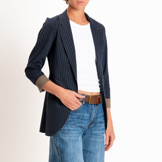 Zeroassoluto-Giacca JIN elasticizzata - gessato blu/sand